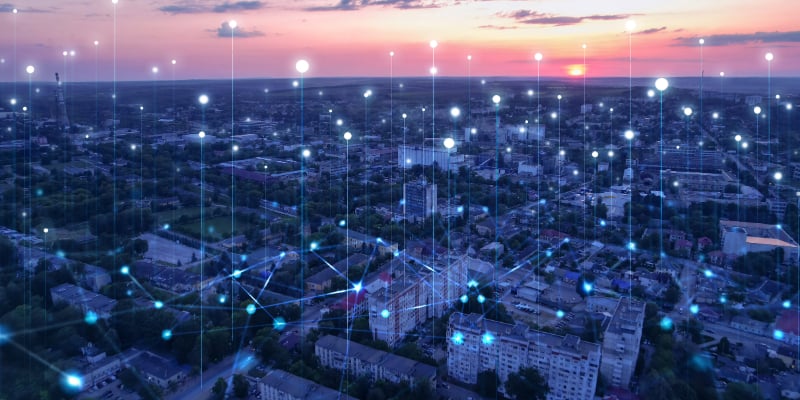 Smart grid with connected technology beaming data Smart grid with connected technology beaming data